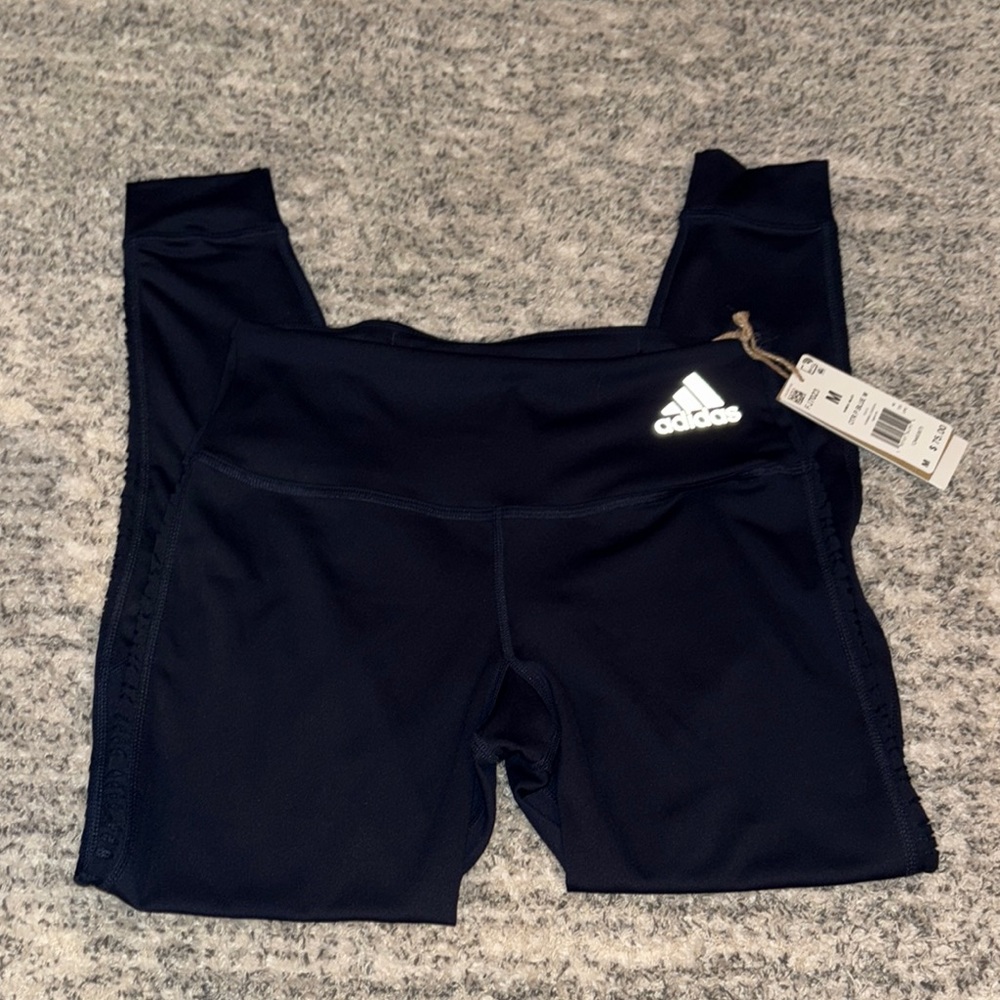 Adidas Navy Leggings with Wide Waistband and Stretchy Fit